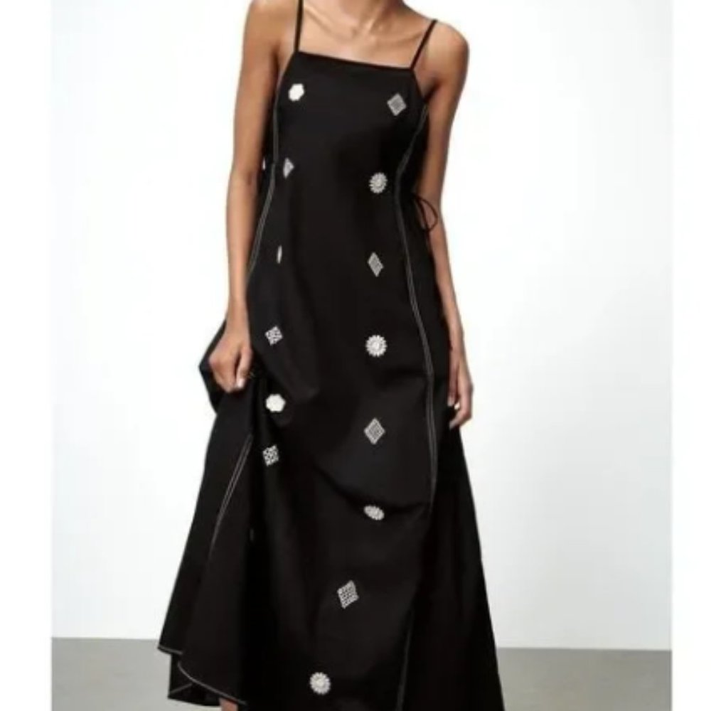 ZARA Embroidered Linen Blend Dress New Medium